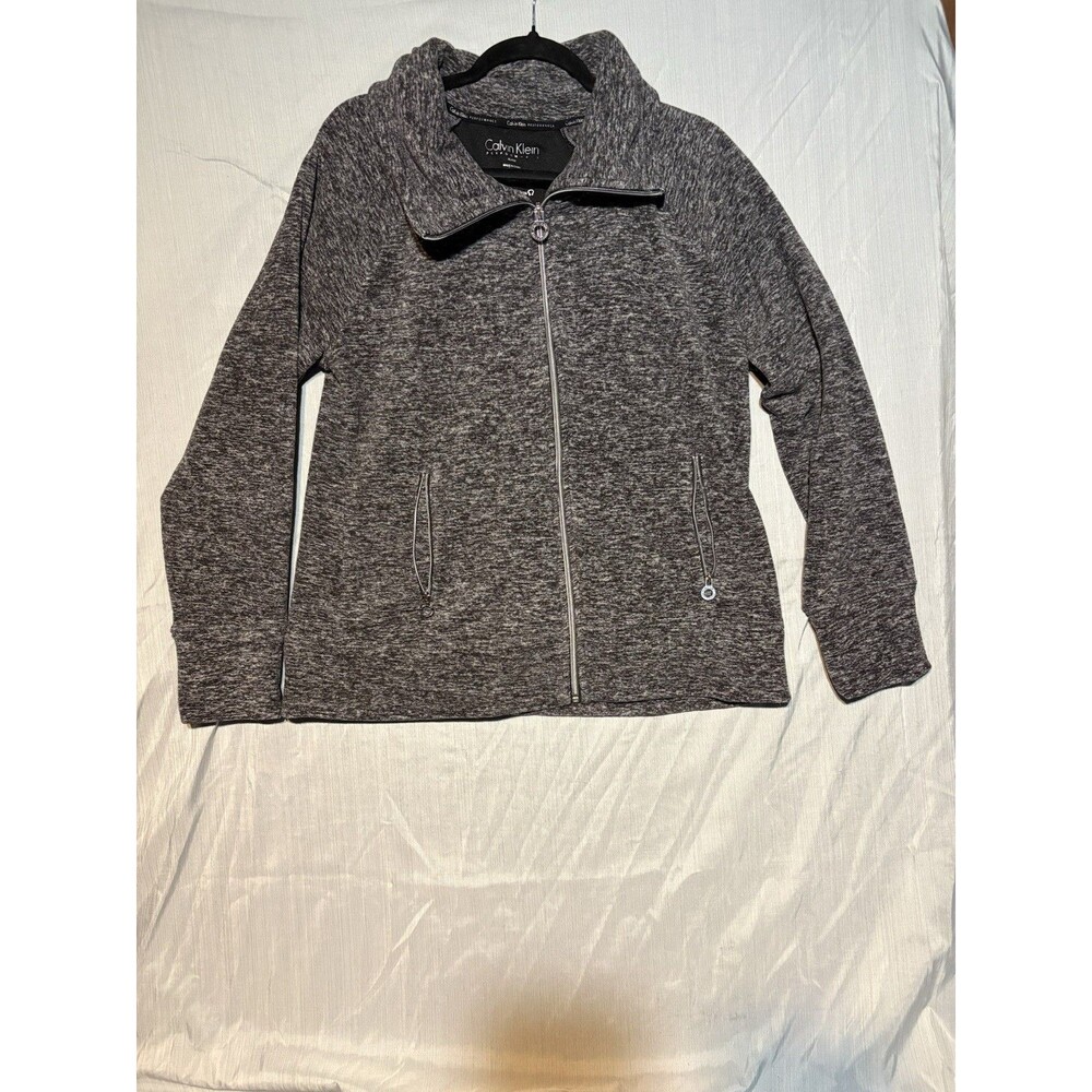 Calvin Klein Performance Zip-Up  Crew Sweatshirt Jacket  Gray Sporty Gym Sz XL